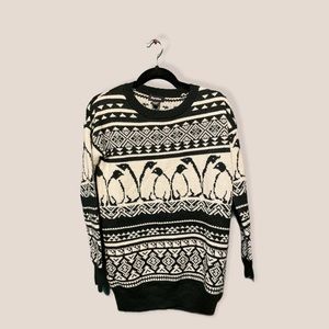 Penguin Patterned Black and White Sweater